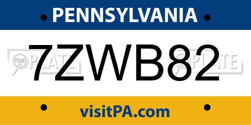 7ZWB82 Pennsylvania License Plate