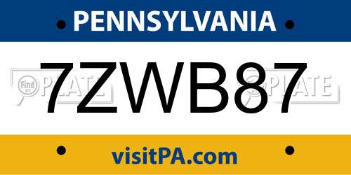 7ZWB87 Pennsylvania License Plate