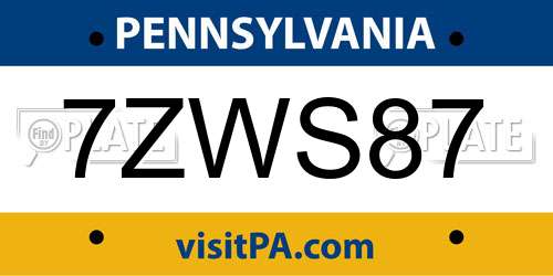 7ZWS87 Pennsylvania License Plate