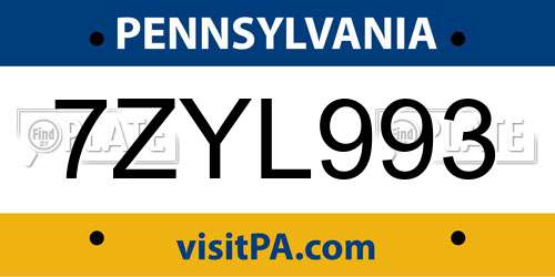 7ZYL993 Pennsylvania License Plate