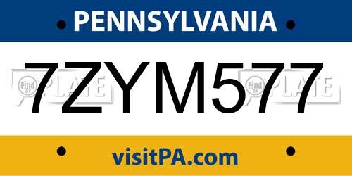 7ZYM577 Pennsylvania License Plate