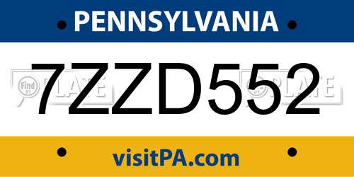 7ZZD552 Pennsylvania License Plate