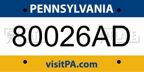80026AD Pennsylvania License Plate