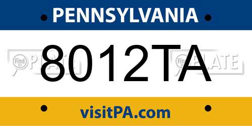 8012TA Pennsylvania License Plate
