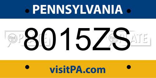 8015ZS Pennsylvania License Plate