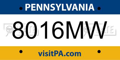 8016MW Pennsylvania License Plate