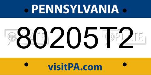 80205T2 Pennsylvania License Plate