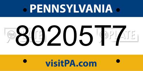 80205T7 Pennsylvania License Plate