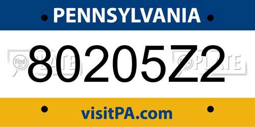 80205Z2 Pennsylvania License Plate