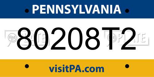 80208T2 Pennsylvania License Plate
