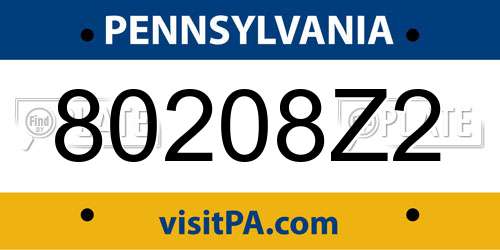 80208Z2 Pennsylvania License Plate