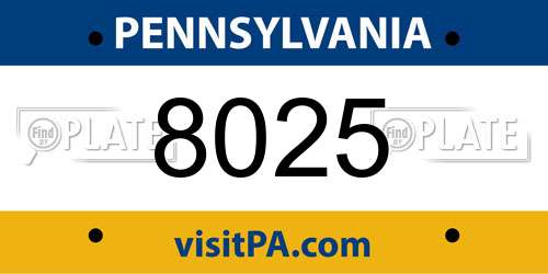 8025 Pennsylvania License Plate