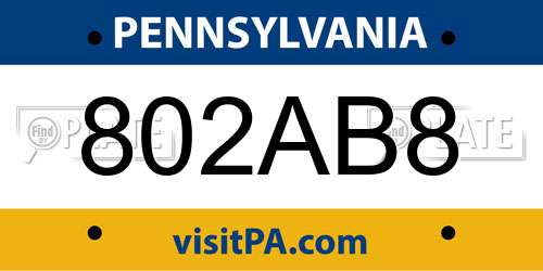 802AB8 Pennsylvania License Plate