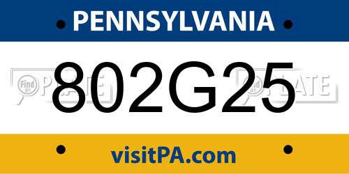 802G25 Pennsylvania License Plate
