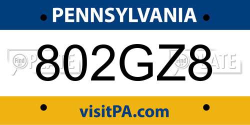 802GZ8 Pennsylvania License Plate