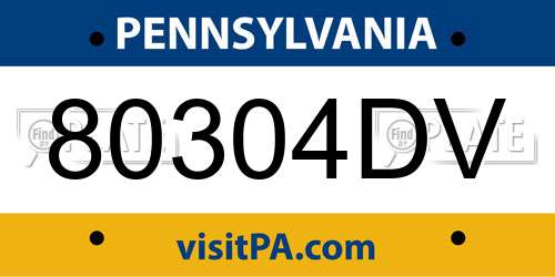 80304DV Pennsylvania License Plate