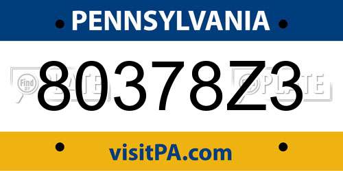 80378Z3 Pennsylvania License Plate