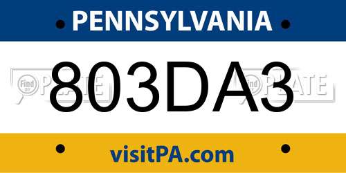 803DA3 Pennsylvania License Plate