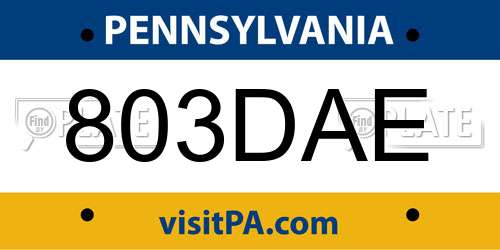 803DAE Pennsylvania License Plate