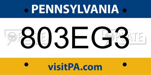 803EG3 Pennsylvania License Plate