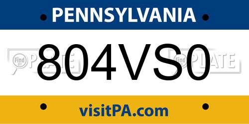 804VS0 Pennsylvania License Plate