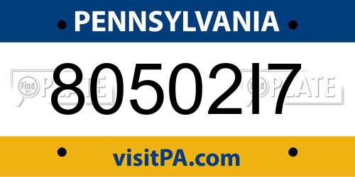 80502I7 Pennsylvania License Plate