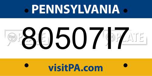 80507I7 Pennsylvania License Plate