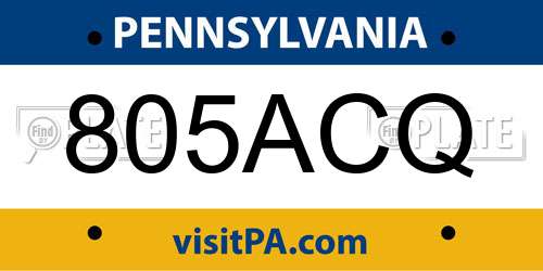 805ACQ Pennsylvania License Plate