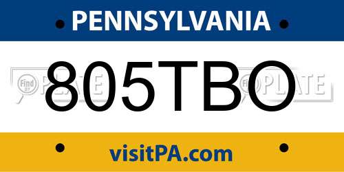 805TBO Pennsylvania License Plate