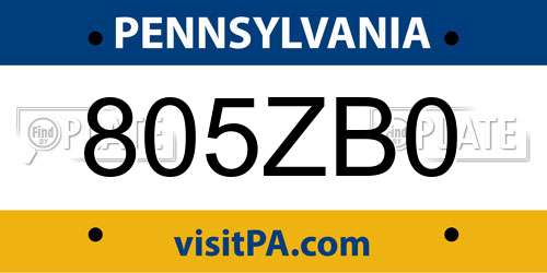 805ZB0 Pennsylvania License Plate