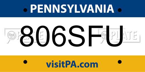 806SFU Pennsylvania License Plate