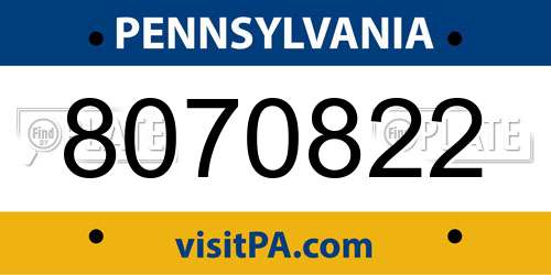 8070822 Pennsylvania License Plate