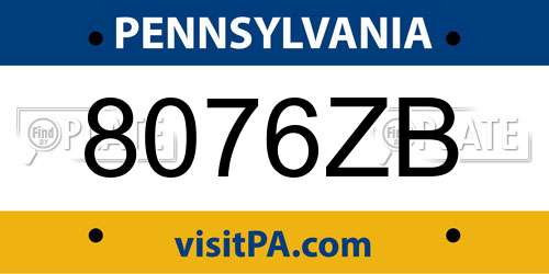 8076ZB Pennsylvania License Plate