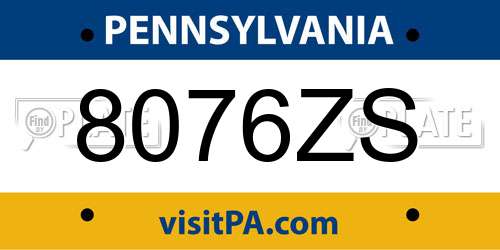 8076ZS Pennsylvania License Plate