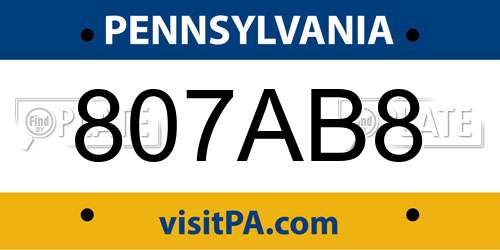 807AB8 Pennsylvania License Plate