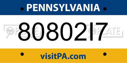 80802I7 Pennsylvania License Plate
