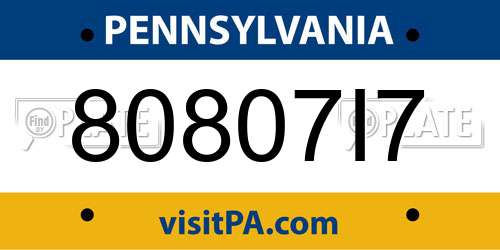 80807I7 Pennsylvania License Plate