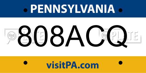 808ACQ Pennsylvania License Plate