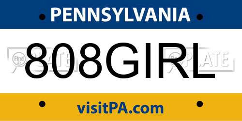 808GIRL Pennsylvania License Plate