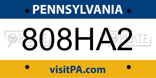 808HA2 Pennsylvania License Plate