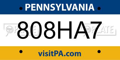 808HA7 Pennsylvania License Plate