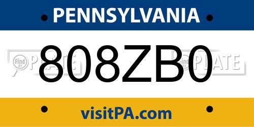 808ZB0 Pennsylvania License Plate