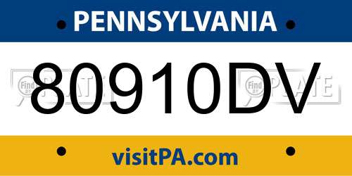 80910DV Pennsylvania License Plate