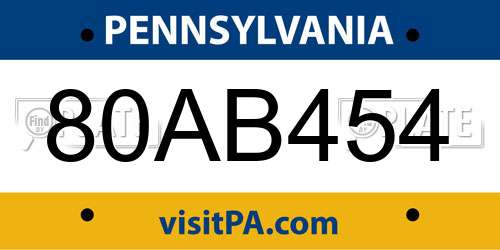 80AB454 Pennsylvania License Plate