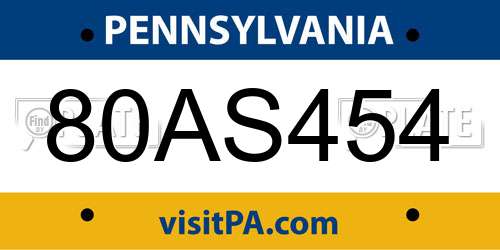 80AS454 Pennsylvania License Plate