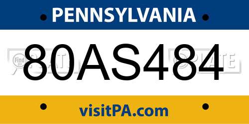 80AS484 Pennsylvania License Plate