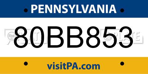 80BB853 Pennsylvania License Plate