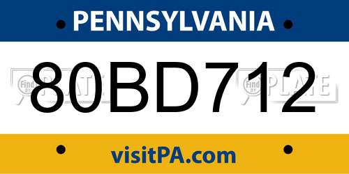80BD712 Pennsylvania License Plate