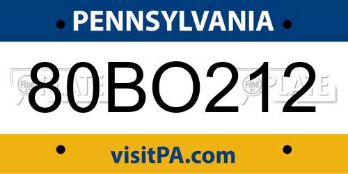 80BO212 Pennsylvania License Plate
