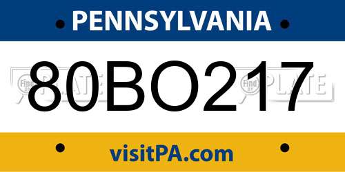 80BO217 Pennsylvania License Plate